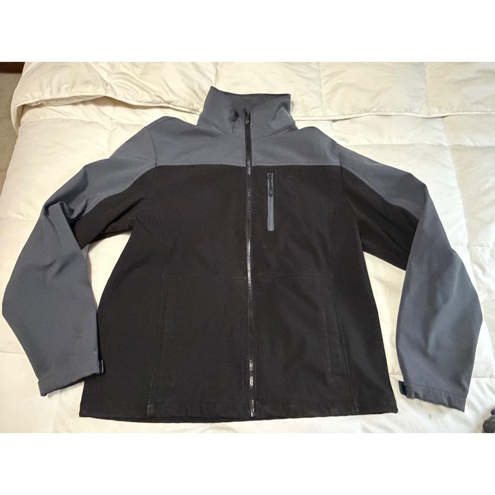 IZOD Mens Softshell Jacket Black Gray Full Zip Performance Coat Large